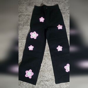 Black Pants with Pink Crochet Stars Accents From The Brand Arkyve